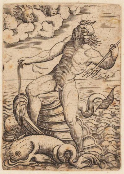 Neptuno montando en un carro de concha marina, siglo XV de Unbekannt Unbekannt